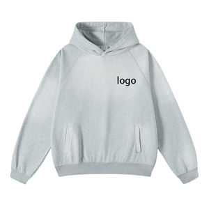 Alta calidad hombres de gran tamaño ácido lavado gota hombro pulóver Sudadera con capucha 100% algodón bordado técnica sólido todo personalizable - Product Image 2