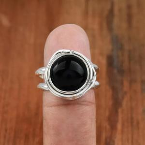 แหวนโอนิกซ์สีดำธรรมชาติ925สเตอร์ลิงเงินรอบหินลวดห่อแหวนคำสั่งเครื่องประดับเจ้าสาวหินสีดำของขวัญสำหรับเธอ - Product Image 2
