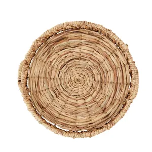 Vente en gros de grands plateaux en jacinthe d'eau faits à la main, panier naturel tissé à la main avec poignées, organisateur de rangement écologique en provenance du Vietnam - Product Image 2