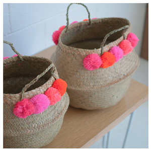 Panier en jonc de mer avec pompon fait à la main du Vietnam panier en jonc de mer le plus vendu 2023 panier de rangement idéal pour l'organisation - Product Image 2