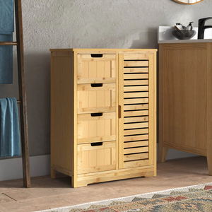 ตู้ไม้ไผ่ที่มีลิ้นชักและประตูเปิดตู้เก็บของและตะกร้าที่ทำจากธรรมชาติสร้างพื้นที่ที่อบอุ่นและปลอดภัย - Product Image 3