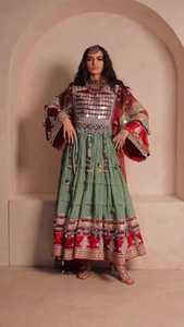 2025 Afghan Vintage Collection femmes lavable 2 pièces ensemble-longue robe pantalon taille naturelle dentelle bouton décor fermeture éclair - Product Image 4