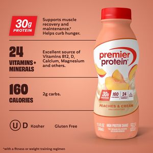 Batido de Proteína Premier, Sabor Melocotón y Crema, 30 g de Proteína, 24 Vitaminas y Minerales para Apoyar la Salud Inmunológica, 11.5 fl oz, Paquete de 12 - Product Image 3