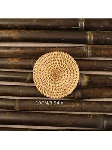 Sous-verres ronds en rotin tissés à la main avec support napperons tissés à la chaleur isolés par poterie Sous-verres en rotin respectueux de l'environnement - Product Image 3