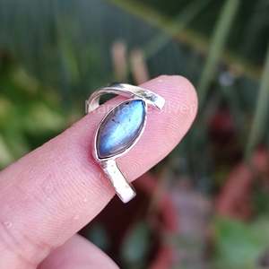 Handmade Women's Labradorite Sterling Silver <b>Ring</b> Boho Marquise Design <b>Adjustable</b> <b>Size</b> Gift for Her - Product Image 6