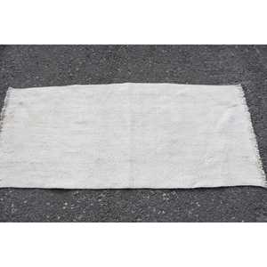 Tapis vintage 2,4 x 5,4 pieds, tapis, tapis rayé blanc en laine - Product Image 3