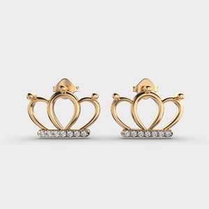 Boucles d'oreilles à clous en diamant de style couronne royale en or jaune/blanc/rose 18 carats |   Bijoux de luxe pour femmes OEM - Product Image 5