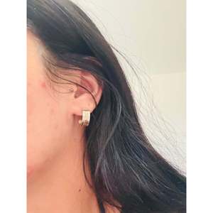Navajo-Made 14K Gold Fill & Sterling Silver <b>Post</b> Hoop <b>Earrings</b> Geometric Shape Pattern - Product Image 2