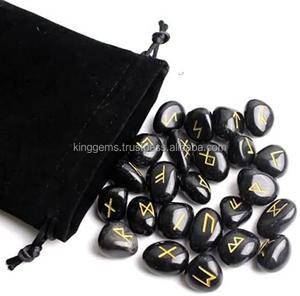 ENSEMBLES DE RUNE D'OBSIDIENNE NOIRE NATURELLE Offre Spéciale DE MEILLEURE QUALITÉ CRISTAUX DE GUÉRISON 25 PIÈCES ENSEMBLE DE RUNE EN AGATE - Product Image 2