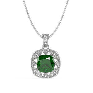 CLARA Colgante de Plata de Ley 925 con Zirconia Cúbica Verde Oscuro, Corte Cojín, Diseño Geométrico, Baño de Rodio, Regalo para Mujeres y Niñas - Product Image 1