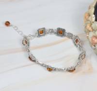 Verstellbares 925 Sterling Silber Damen-Armband mit echtem gelbem baltischen Bernstein und niedlicher Lünettenfassung – ideal als Hochzeits- oder Partygeschenk
