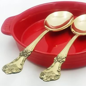 ช้อนทองเหลืองโบราณสำหรับครัวแบบดั้งเดิม ช้อนทองเหลืองแท้สำหรับทำอาหาร ตักเสิร์ฟ และผสมอาหาร ช้อนหรูหราในราคาประหยัด - Product Image 1