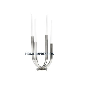 Miroir brillant en métal poli 4 bras vaisselle décoration bougeoirs en métal et support meilleure qualité en gros bougeoir - Product Image 1