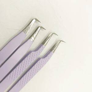 Pinzas profesionales de Extensión de pestañas de acero inoxidable púrpura 90 grados logotipo personalizado punta puntiaguda de agarre de diamante sostenible - Product Image 1
