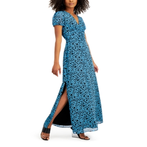 Abito da sera elegante Bar III Flutter Heart Blue M, taglie forti, con stampa a cuore, vita impero, traspirante, con drappeggio in vita, lunghezza al pavimento, ODM - Product Image 4