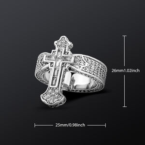 Bague pour homme en argent massif, plaqué or jaune, avec croix en moissanite et diamants de laboratoire, style hip-hop, sertie de pierres, bijou religieux chrétien - Product Image 5