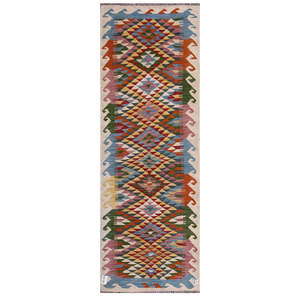Alfombra Kilim de Maimana, Afganistán, 204 x 72 cm, Alfombra Tradicional Afgana - Product Image 1