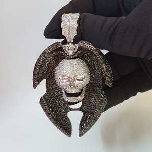 Colgante de Calavera en Plata de Ley 925 con Moissanita Negra y Blanca, Joyería Fina Hip Hop, Chapado en Rodio/Oro de 14K - Product Image 6