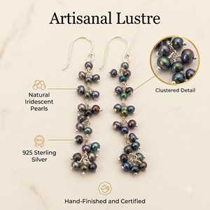 <b>Black</b> Peacock Pearl <b>Dangle</b> <b>Earrings</b> Handmade 925 Sterling Silver - Product Image 6