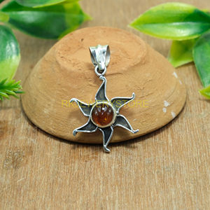 จี้เงินแท้ 925 รูปทรงดวงอาทิตย์ ประดับด้วยพลอยอำพันธรรมชาติ |   เครื่องประดับโบโฮทำมือ - Product Image 3
