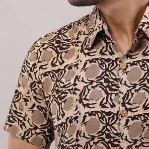 Men's Casual Brown Cotton Floral <b>Shirt</b> Breathable Poplin Fabric <b>Button</b>-Up Collar Stand Collar Sizes XL 6XL for Office Wear - Product Image 6