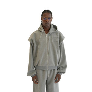 Conjunto Deportivo Personalizado de 2 Piezas para Hombre, Sudadera Holgada con Capucha y Pantalones Jogger de Felpa, 100% Algodón, 480 GSM, con Cremallera - Product Image 1