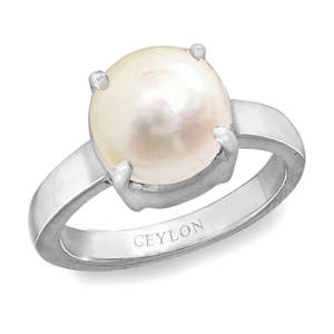 Anillo de Plata con Perla Moti del Mar del Sur de Ceilán de 5.5CTS/6.25Ratti y Engaste de Piedras - Product Image 1