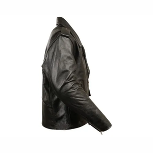 Blouson de moto d'hiver pour homme en cuir de vachette de qualité supérieure, personnalisé, avec techniques de broderie, col rond, réversible, coupe-vent, finition soignée - Product Image 3