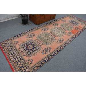 Vintage Turkish Rug, <b>Runner</b> 3.6x11.4 ft (111x348 cm) Rug, <b>Red</b> Floral Wool Rug - Product Image 2