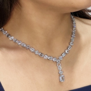 Collar VABS Especial Premium con Diamante Cultivado en Laboratorio, Corte Esmeralda, 45.05 CTW, Oro 14K/18K, Estilo Étnico, Chapado en Rodio, Regalo para Mujer - Product Image 6