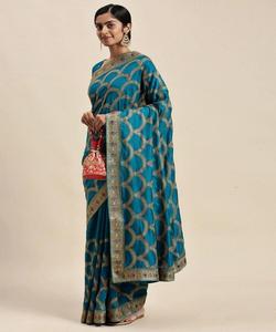 Banarasi seda Jacquard Saree con blusa mujeres desgaste señoras fiesta Festival uso diario suave algodón seda Sari venta al por mayor ropa de bajo precio - Product Image 1