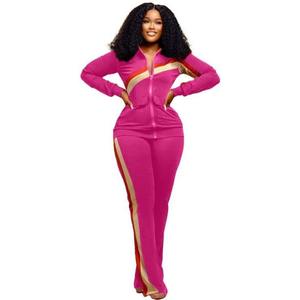 Haute qualité femmes 2 pièces Zip survêtement personnalisé haut court à capuche ensemble Fitness Zip sweats pantalons décontractés ensemble femmes survêtements - Product Image 3