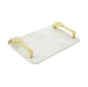 Plateau de service en marbre pour la décoration de table, avec poignée en métal, vente en gros, nouveau design, plateau de service en marbre fait à la main. - Product Image 4