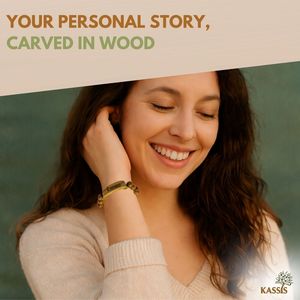 Olive Wood Bead Bracelet 7 cm Custom <b>Engraved</b> Wooden Jewelry Handmade in Bethlehem - Product Image 4