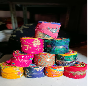 Embroidered 100% <b>Silk</b> <b>Organza</b> Sari Ribbon Rolls Made From Recycled <b>Organza</b> Sarees Eco-Friendly for Patchwork Artists - Product Image 3