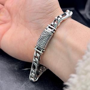 Handmade Sterling Silver Men's Cuban Link Chain <b>Bracelet</b> with Diamond Bold Masculine Jewelry Gift for Anniversary - Product Image 3