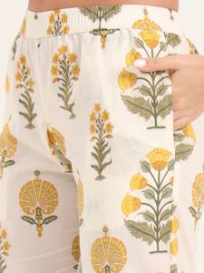 Ensemble de shorts d'été pour femmes en coton imprimé jaune, 2 pièces, coupe décontractée, style ethnique bohème, tenue de villégiature, respirant, séchage rapide - Product Image 4