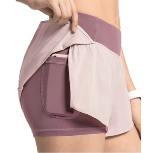 Women's Sporty Fitness Gym Yoga Shorts with Pocket Double <b>Layer</b> Quick Dry Skinny Running - Product Image 1