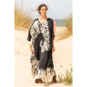 2022 Hot Sale New Collection Beach Sexy Summer Tie Dye Long One Size Batik Printed Long Kaftan For Women Maxi Cover Up