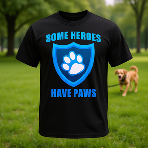 Camiseta Some Heroes Have Paws con diseño de escudo con estampado de pata azul, talla unisex para adultos - Product Image 3