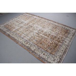 5.7x8.7 ft Rug, Turkish Vintage Rug, <b>Brown</b> Floral <b>Wool</b> Rug - Product Image 2