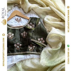 Sari exclusif et haut de gamme, nouvelle arrivée, sari en soie pour femmes, vêtements de fête pour adultes, lavable, Inde et Pakistan, embossé, vert émeraude, lavage à la main - Product Image 5