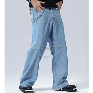 Pantalon en jean ample à jambes larges pour hommes sur mesure nouveauté style décontracté avec motif droit léger à taille moyenne - Product Image 2