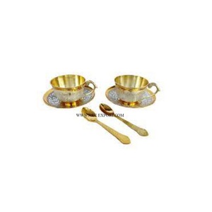 <b>Tea</b> <b>Cup</b> <b>Saucers</b> With Spoons Set of 2 Aluminum Silver <b>and</b> Gold Polished Table Decoration <b>Tea</b> <b>Cups</b> <b>and</b> <b>Saucers</b> in Attractive Price - Product Image 1