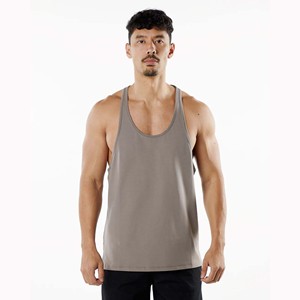 94% Cotton 6% Spandex Relaxed Fit Sweat Wicking Breathable Low Cut Neckline Open Racerback Cedar Mens Stepped Hem Stringer - Product Image 1