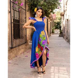 Vestido Blanco Bordado para Mujer, Estilo Mexicano, con Escote Fruncido, Vestido de Verano, Estilo Étnico, para Fiestas - Product Image 3