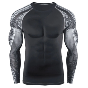 High Quality Full Sleeve Sublimation Printed 100% Polyester Rash Guard MMA BJJ <b>Compression</b> <b>Shirt</b> Breathable Gym <b>Custom</b> Fightwear - Product Image 1
