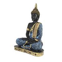 Élégante sculpture de bouddha en polyrésine dorée | Pièce maîtresse Art déco sur le thème de la paume avec artisanat en métal pour la décoration intérieure