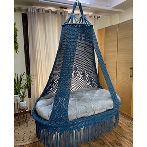 Magnifique chaise suspendue en macramé, design chaise œuf, avec structure en métal, pour meubles d'extérieur, pour une utilisation en extérieur - Product Image 2