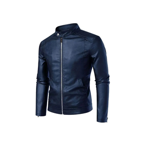 Veste en similicuir rouge foncé ajustée pour homme, col montant, fermeture éclair, style motard, hiver - Product Image 5